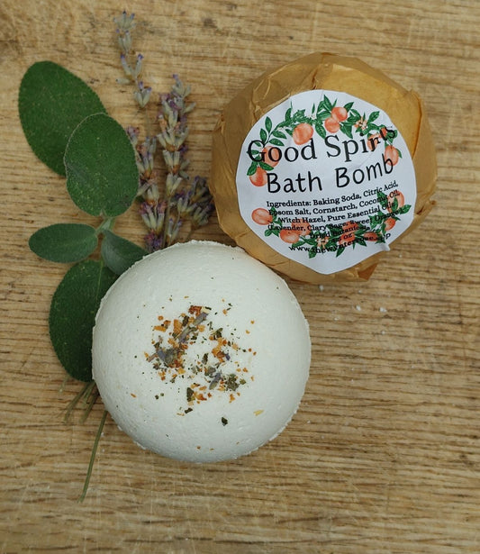 all natural and plant based bath bomb with lavender clary sage and sweet orange essential oils mood boosting bath tub care